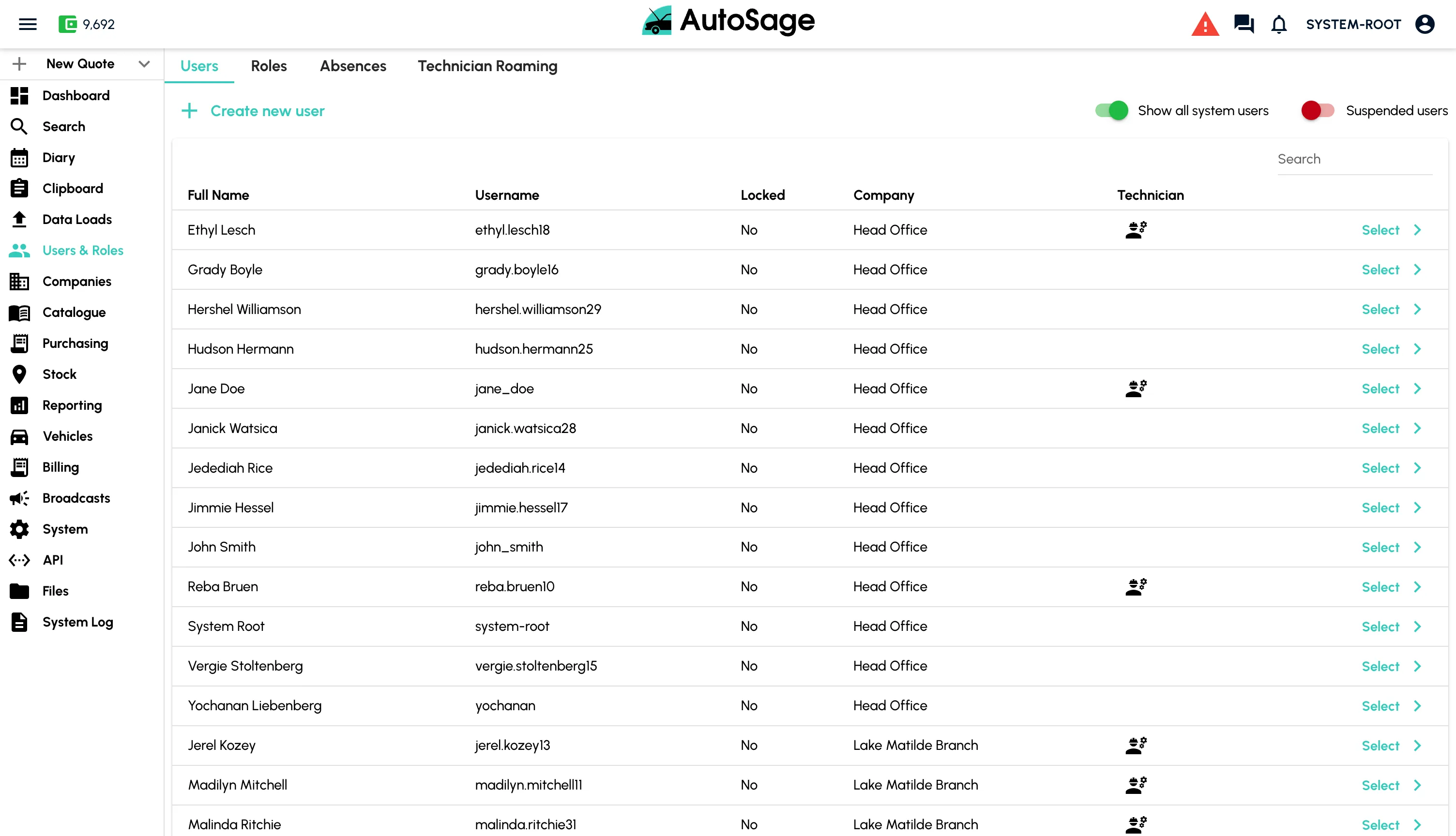 Setting up users and technicians in AutoSage