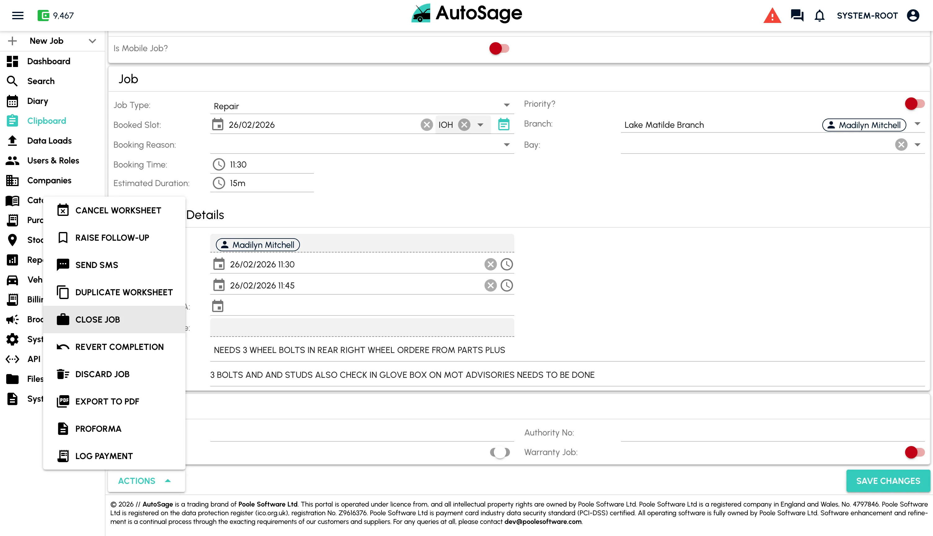 Invoicing and taking payment in AutoSage